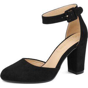 Dream Pairs Women Black Nubuck Faux Suede Block High Heel Closed Toe Sandal